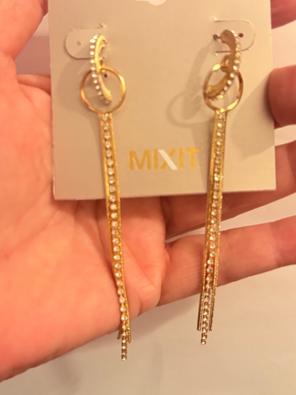 Mixit Gold Tone Rhinestone Tassel Dangle Earrings NWT